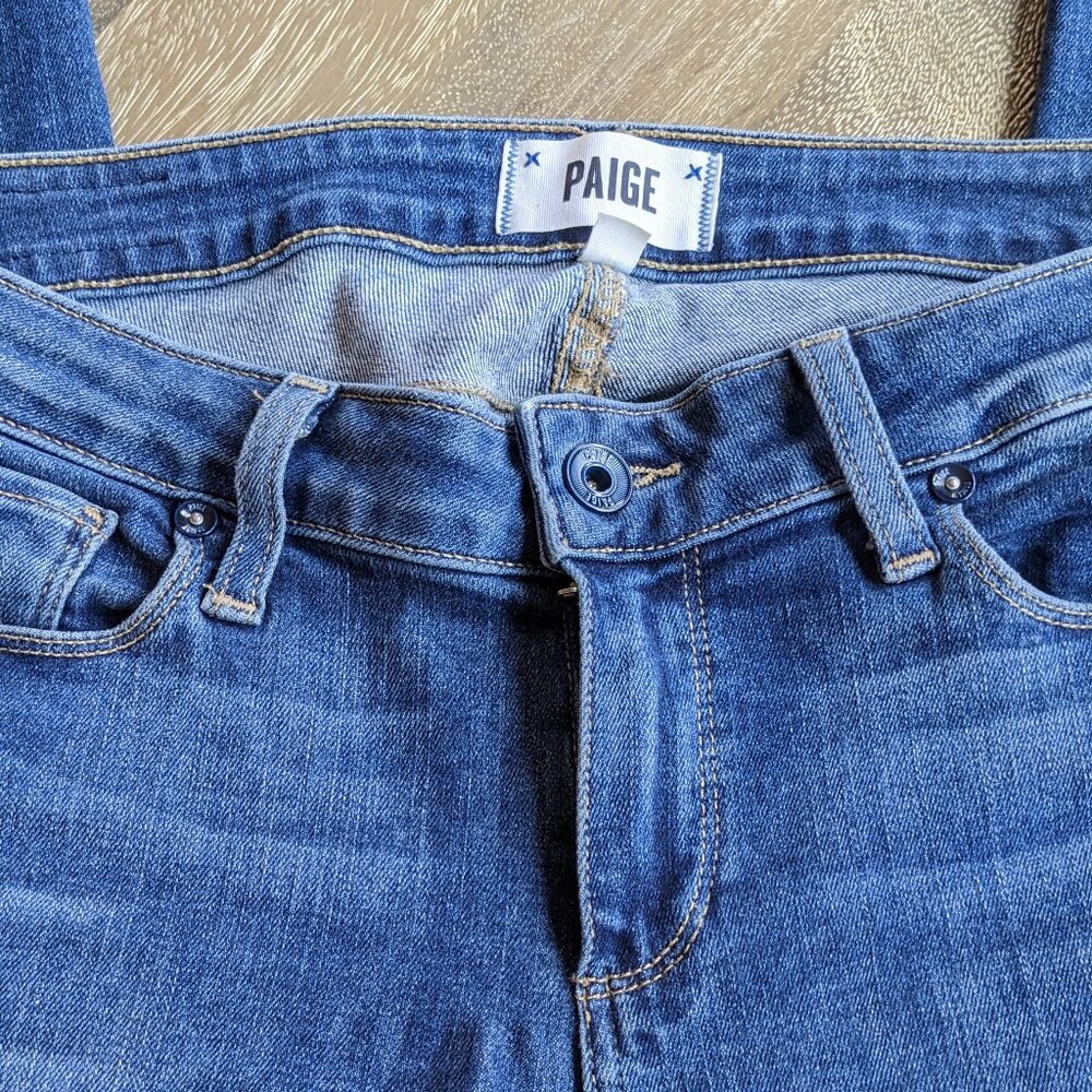PAIGE Verdugo Ankle 5 Pocket Low Rise Jeans with Raw Hem, Size 27
